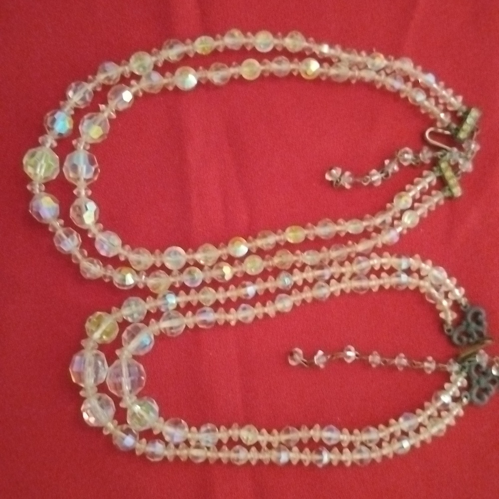 Vtg LOT of 2 AB Rock Crystal Double strand Chokers